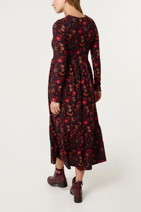 Qed London Autumnal Shirred Bust Cut & Sew Dress
