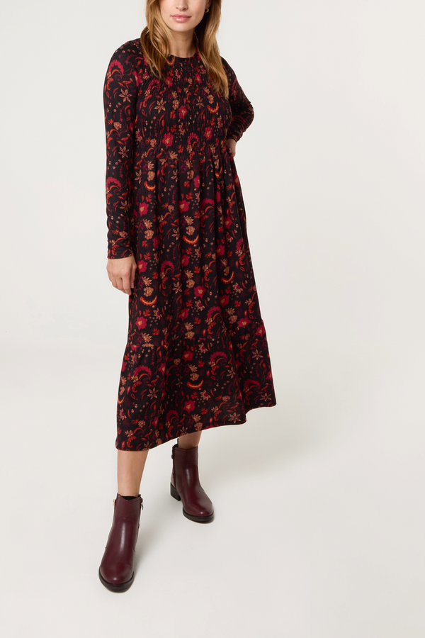 qed london Autumnal Shirred Bust Cut & Sew Dress