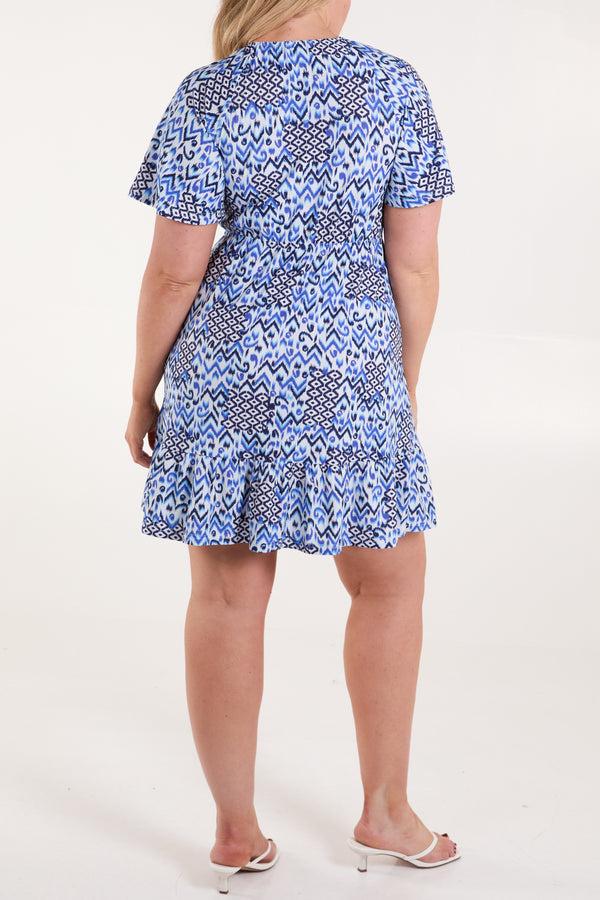 Qed London Aztec Button-Through Flutter Mini Dress