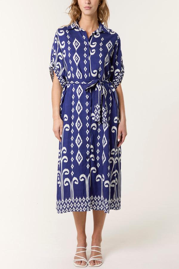Qed London Aztec Button-Through & Tie Midi Dress