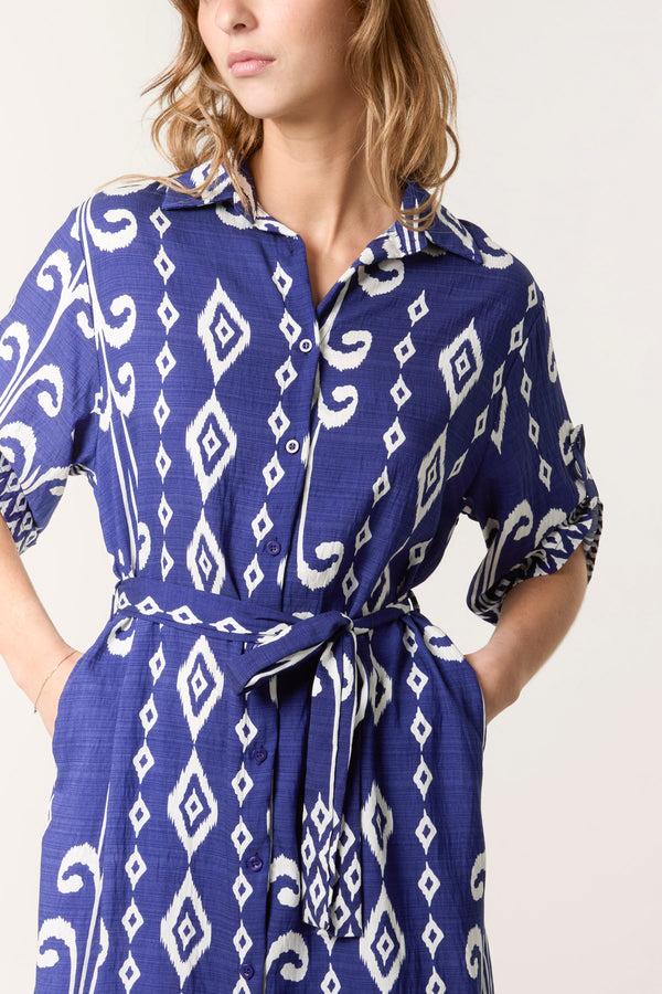 Qed London Aztec Button-Through & Tie Midi Dress