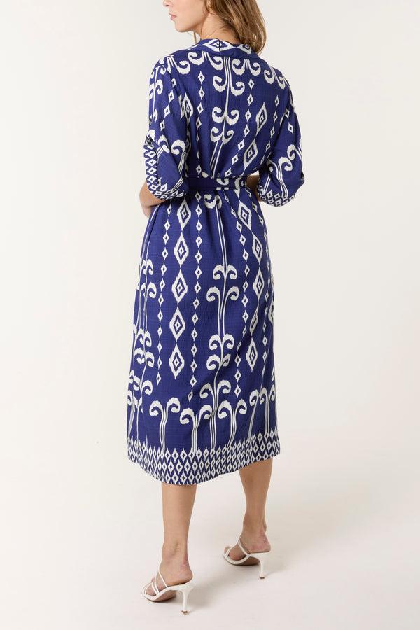 Qed London Aztec Button-Through & Tie Midi Dress