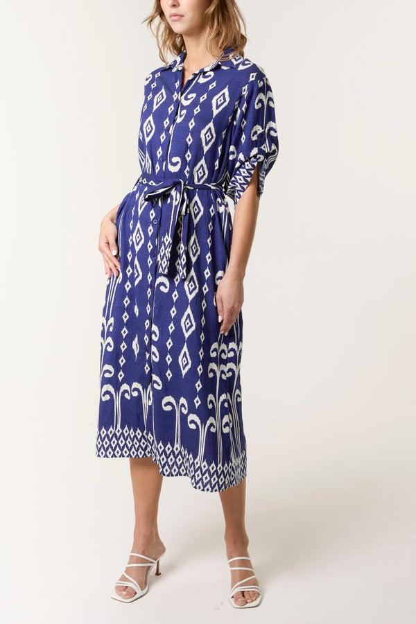 qed london Aztec Button-Through & Tie Midi Dress