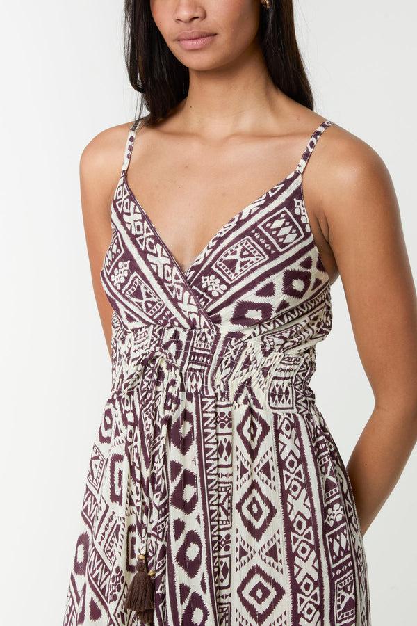 Qed London Aztec Cami Frill Hem Maxi Dress