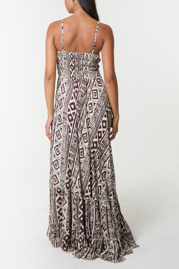 Qed London Aztec Cami Frill Hem Maxi Dress