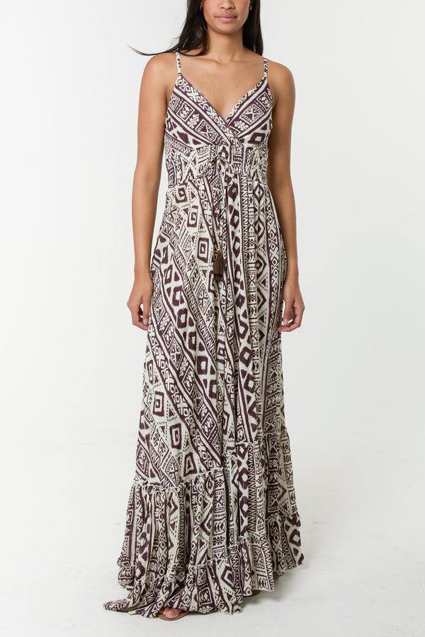 qed london Aztec Cami Frill Hem Maxi Dress