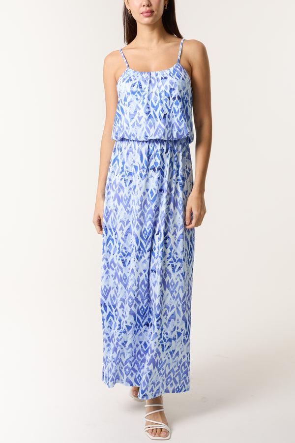 Qed London Aztec Print Cami Puffball Maxi Dress