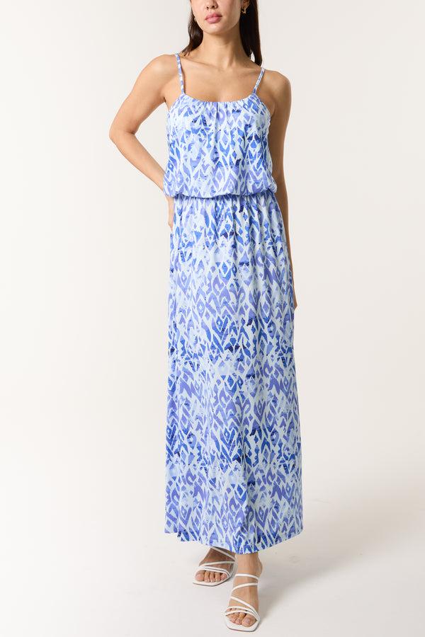 Qed London Aztec Print Cami Puffball Maxi Dress