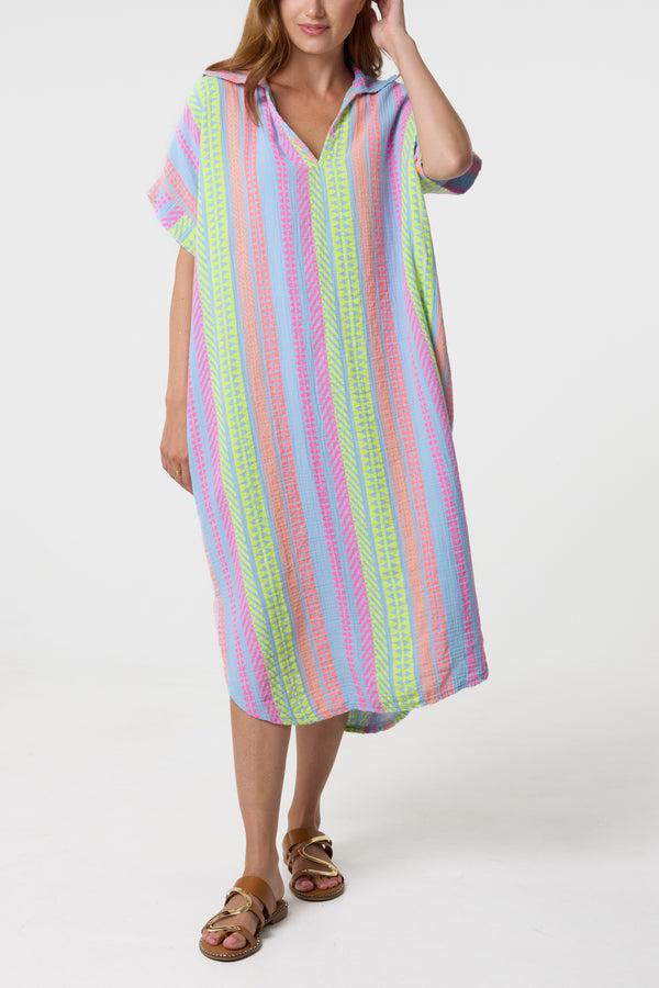 Qed London Aztec Print Cheesecloth Collar Dress