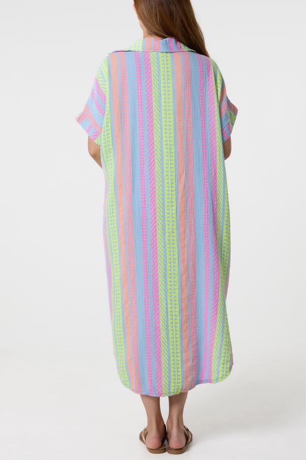 Qed London Aztec Print Cheesecloth Collar Dress