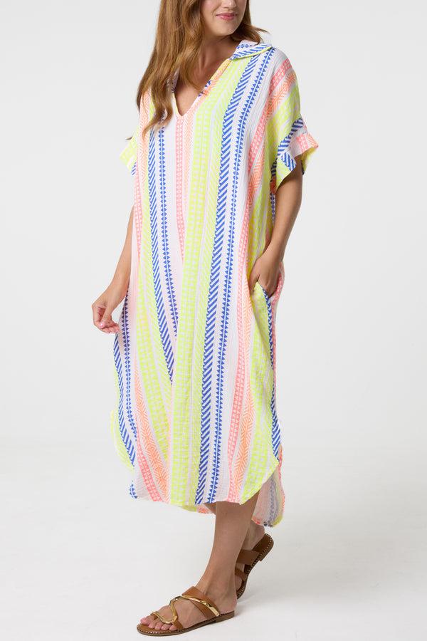 qed london Aztec Print Cheesecloth Collar Dress