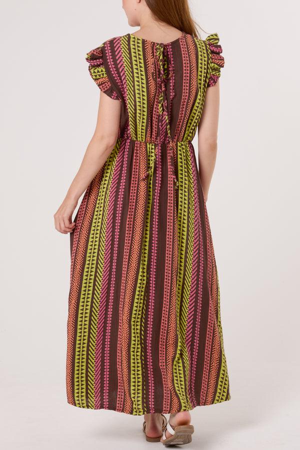 Qed London Aztec Print Frill Sleeve Cotton Dress