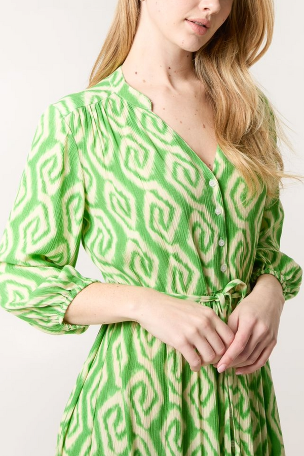 Qed London Aztec Print Tie Front Tiered Dress