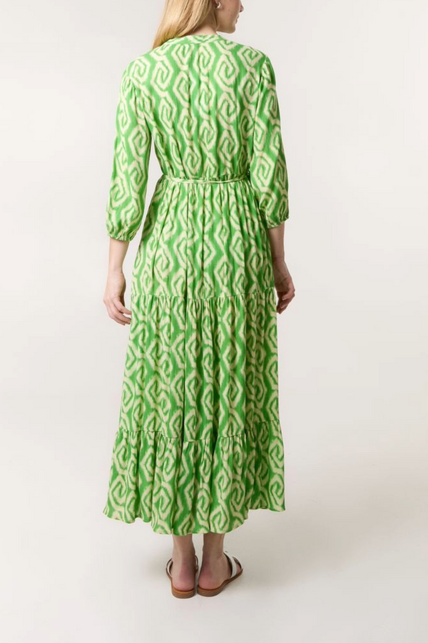 Qed London Aztec Print Tie Front Tiered Dress