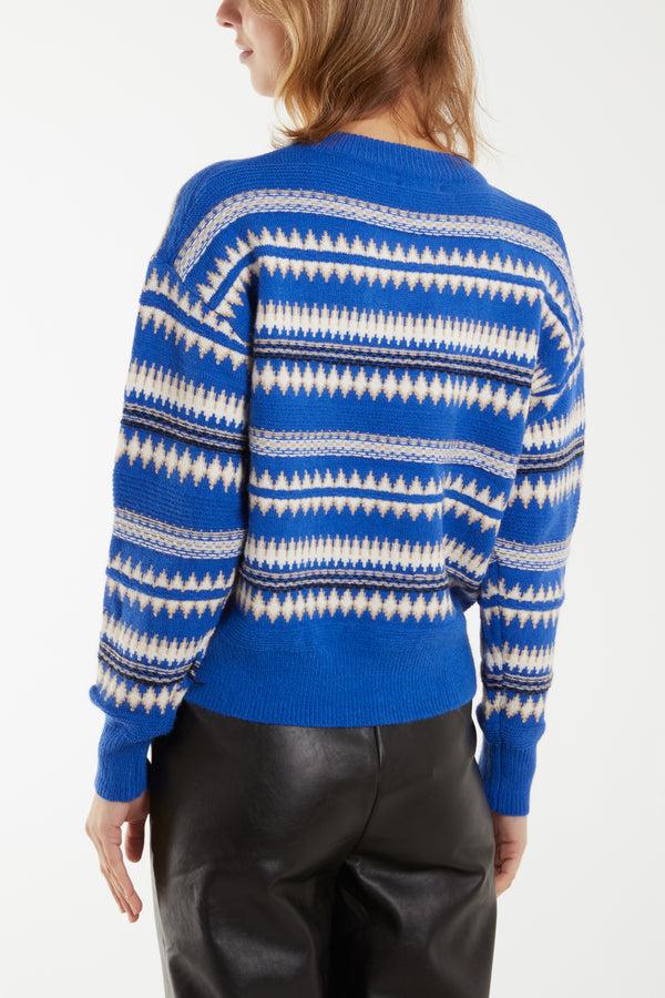 Qed London Aztec Rib Detail Crew Jumper
