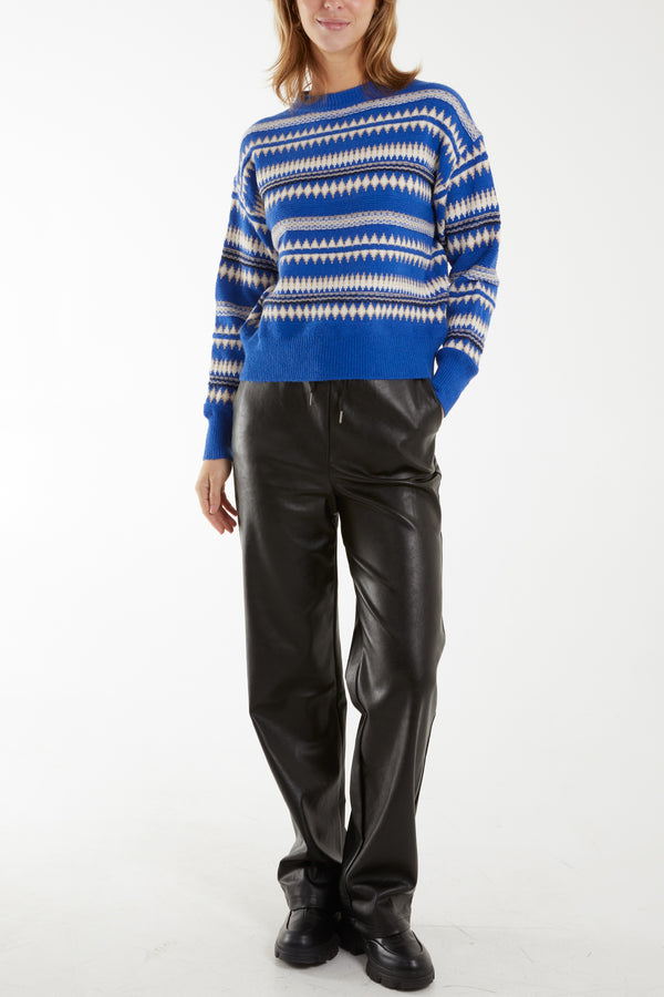 Qed London Aztec Rib Detail Crew Jumper