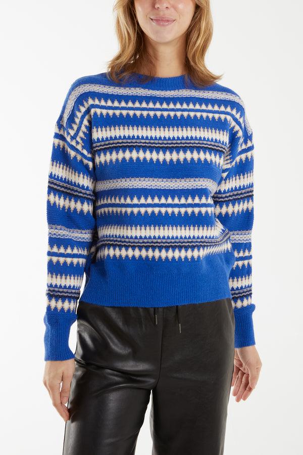qed london Aztec Rib Detail Crew Jumper