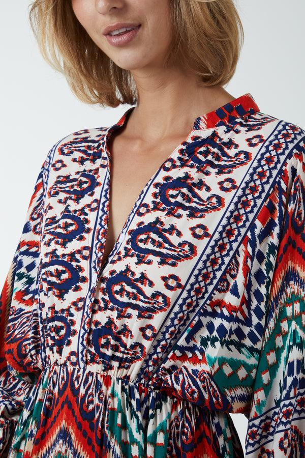 Qed London Aztec V-Neck Tiered Maxi Dress