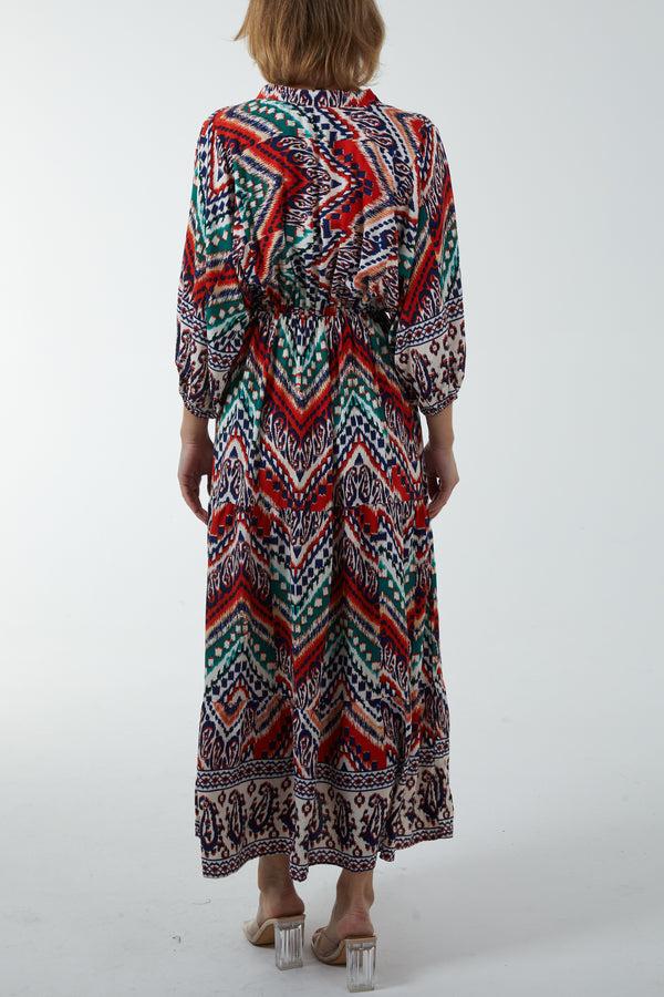 Qed London Aztec V-Neck Tiered Maxi Dress