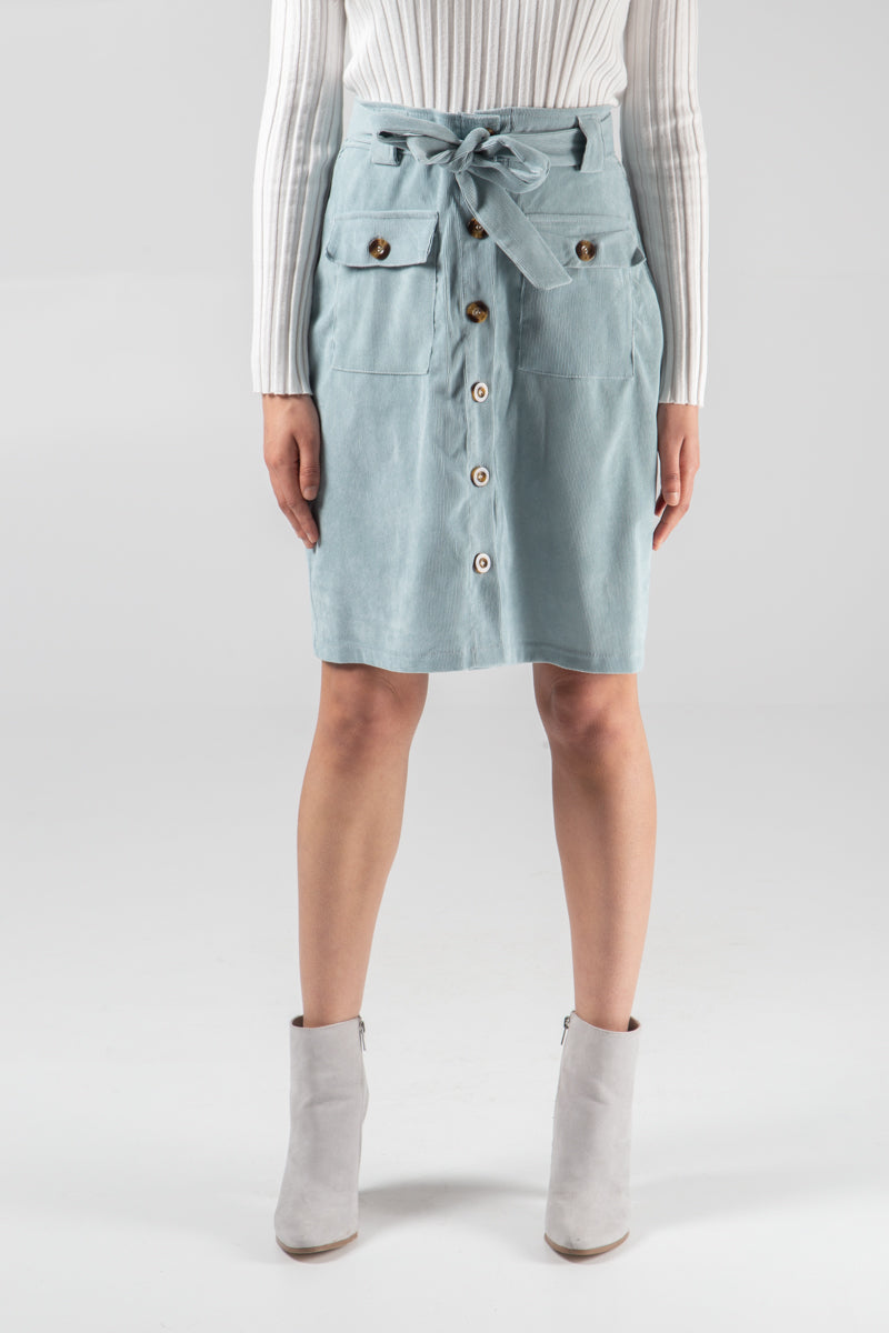 qed london Babycord Button Front Skirt