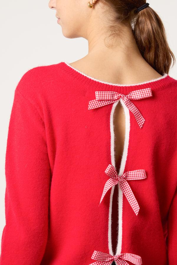 Qed London Back Gingham Bow Jumper
