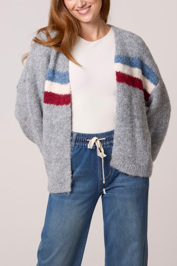 qed london Balloon Sleeve Stripe Knit Cardigan