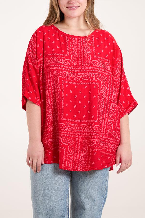 qed london Bandana Print Short Sleeve Top