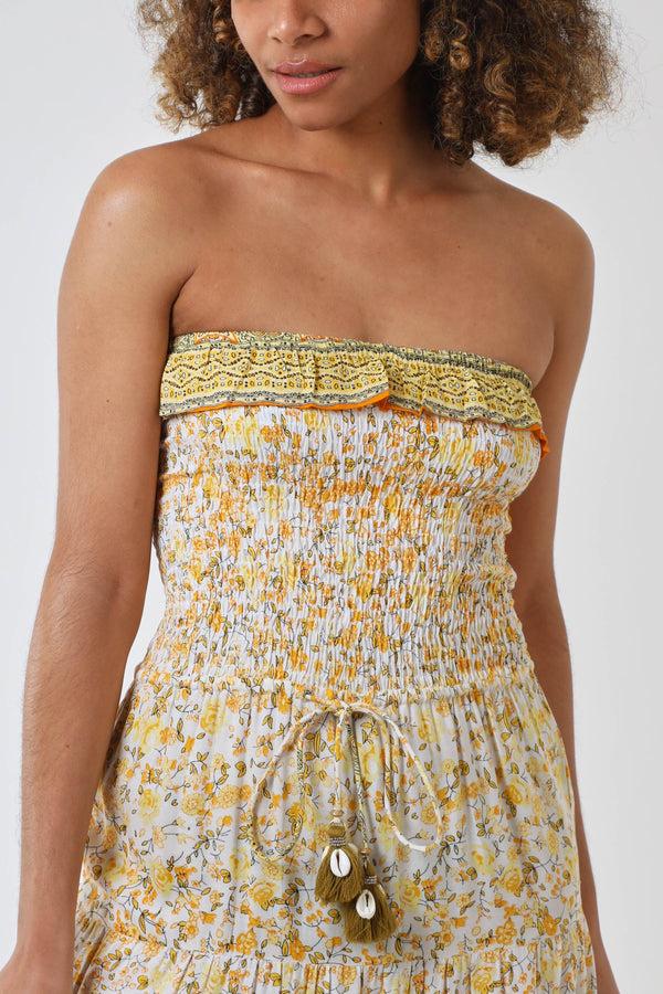 Qed London Bandeau Floral & Shell Maxi Dress