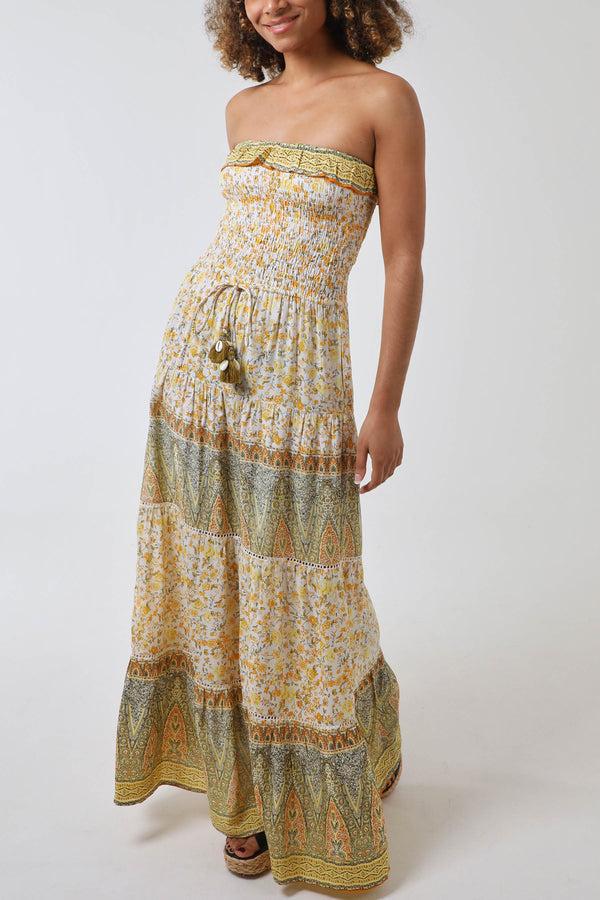 qed london Bandeau Floral & Shell Maxi Dress