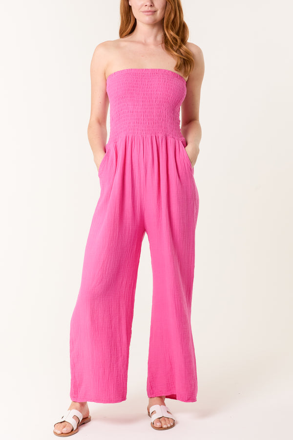 qed london Bandeau Wide Leg Cheesecloth Jumpsuit