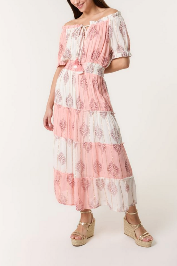 Qed London Bardot Gold Detail Tassel Dress