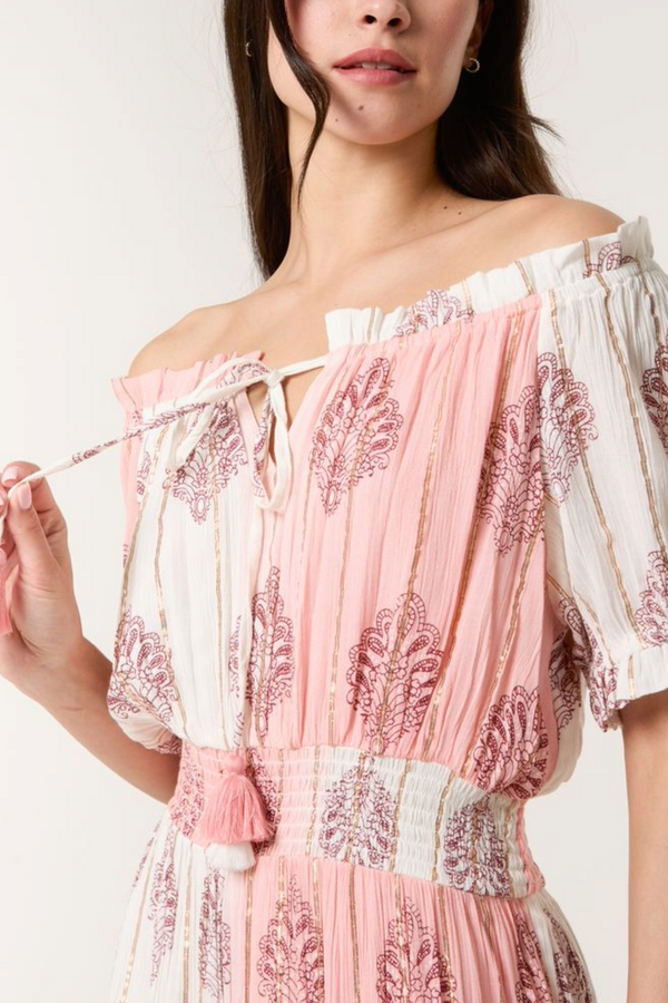 Qed London Bardot Gold Detail Tassel Dress