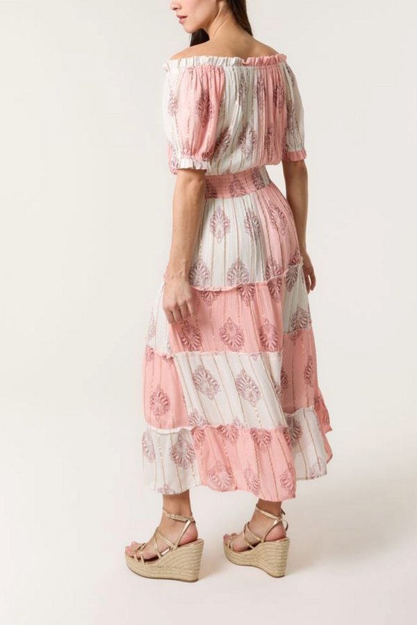 Qed London Bardot Gold Detail Tassel Dress