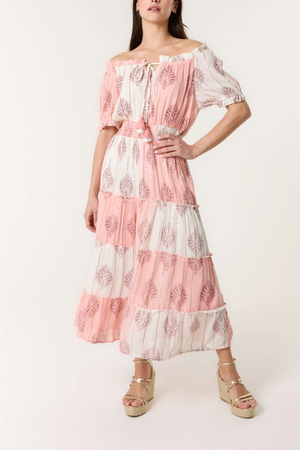 qed london Bardot Gold Detail Tassel Dress