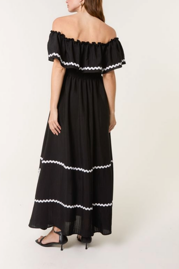 Qed London Bardot Ric Rac Floral Embroidery Dress