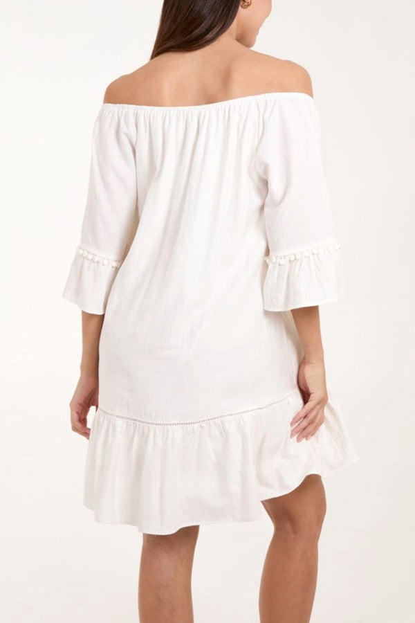 Qed London Bardot Tassel Detail Tunic Dress