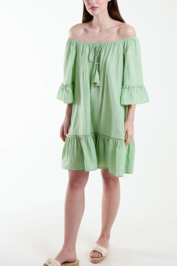 Qed London Bardot Tassel Detail Tunic Dress