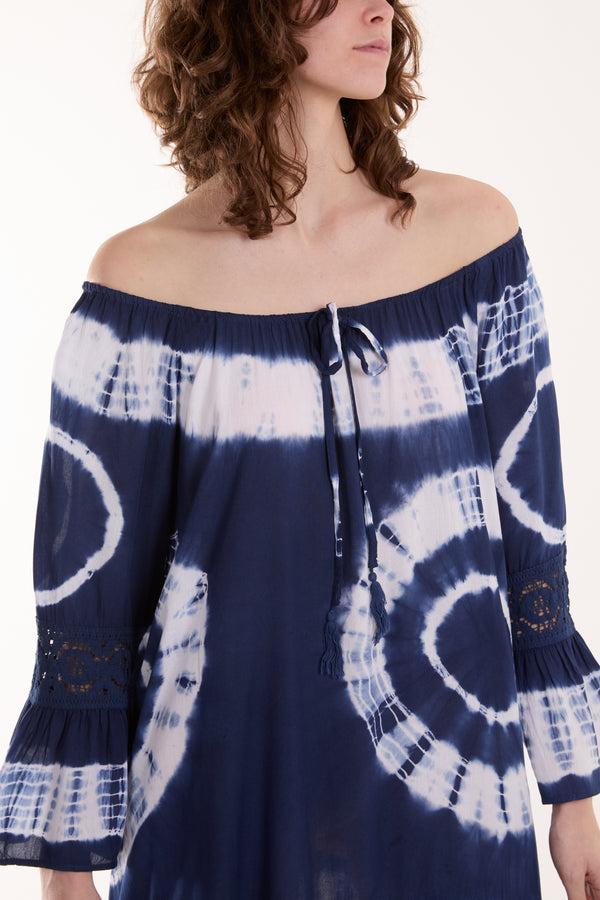 Qed London Bardot Tie Dye Tunic Mini Dress