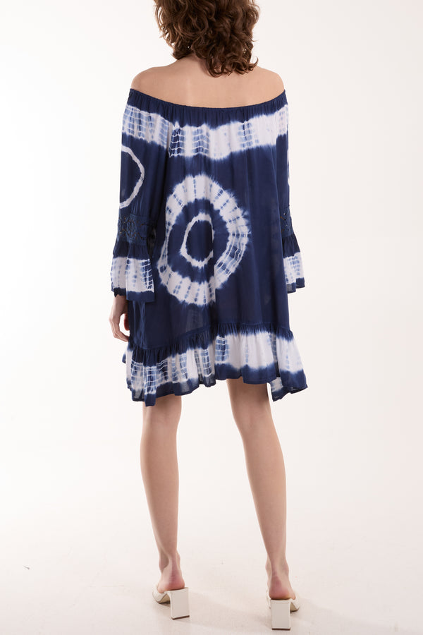 Qed London Bardot Tie Dye Tunic Mini Dress