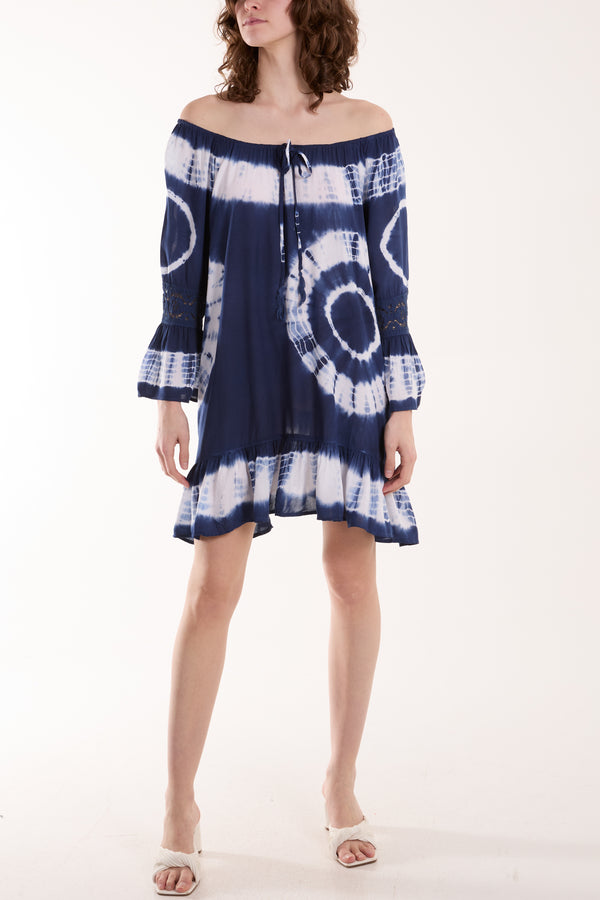 qed london Bardot Tie Dye Tunic Mini Dress