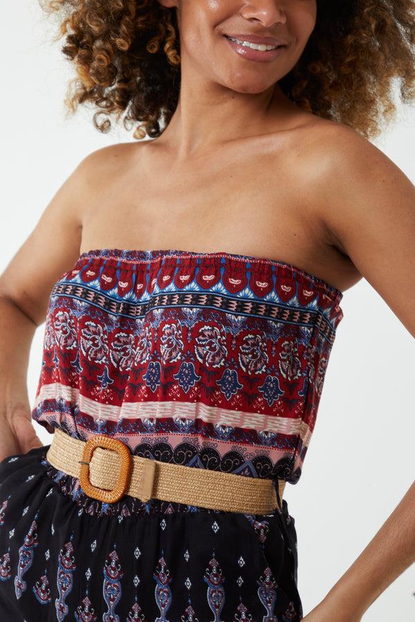 Qed London Baroque Belted Bandeau Jumpsuit