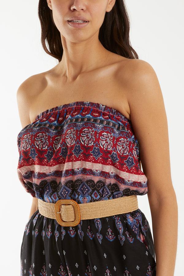 Qed London Baroque Belted Bandeau Jumpsuit