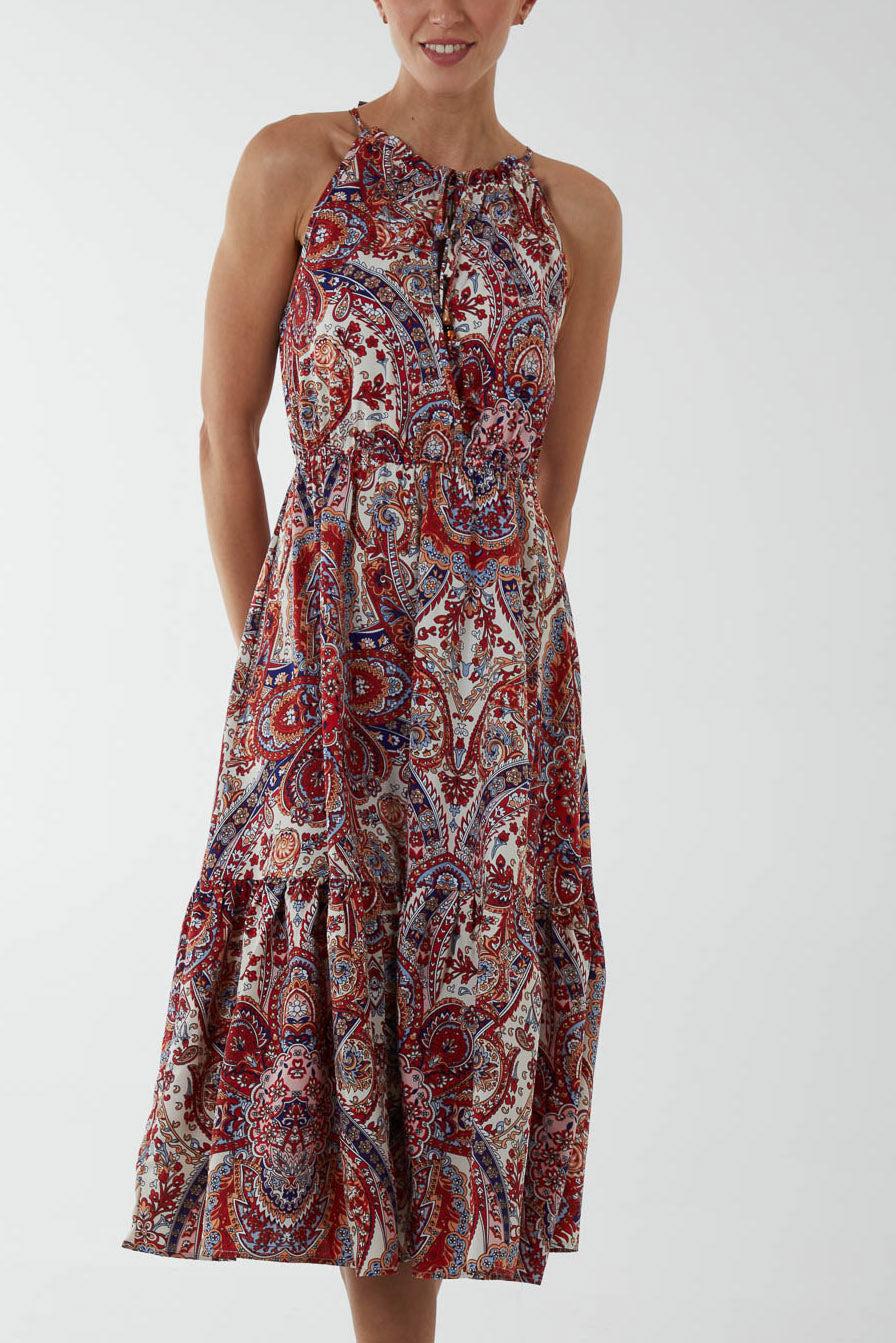 Qed London Baroque Chanelled Halterneck Midi Dress