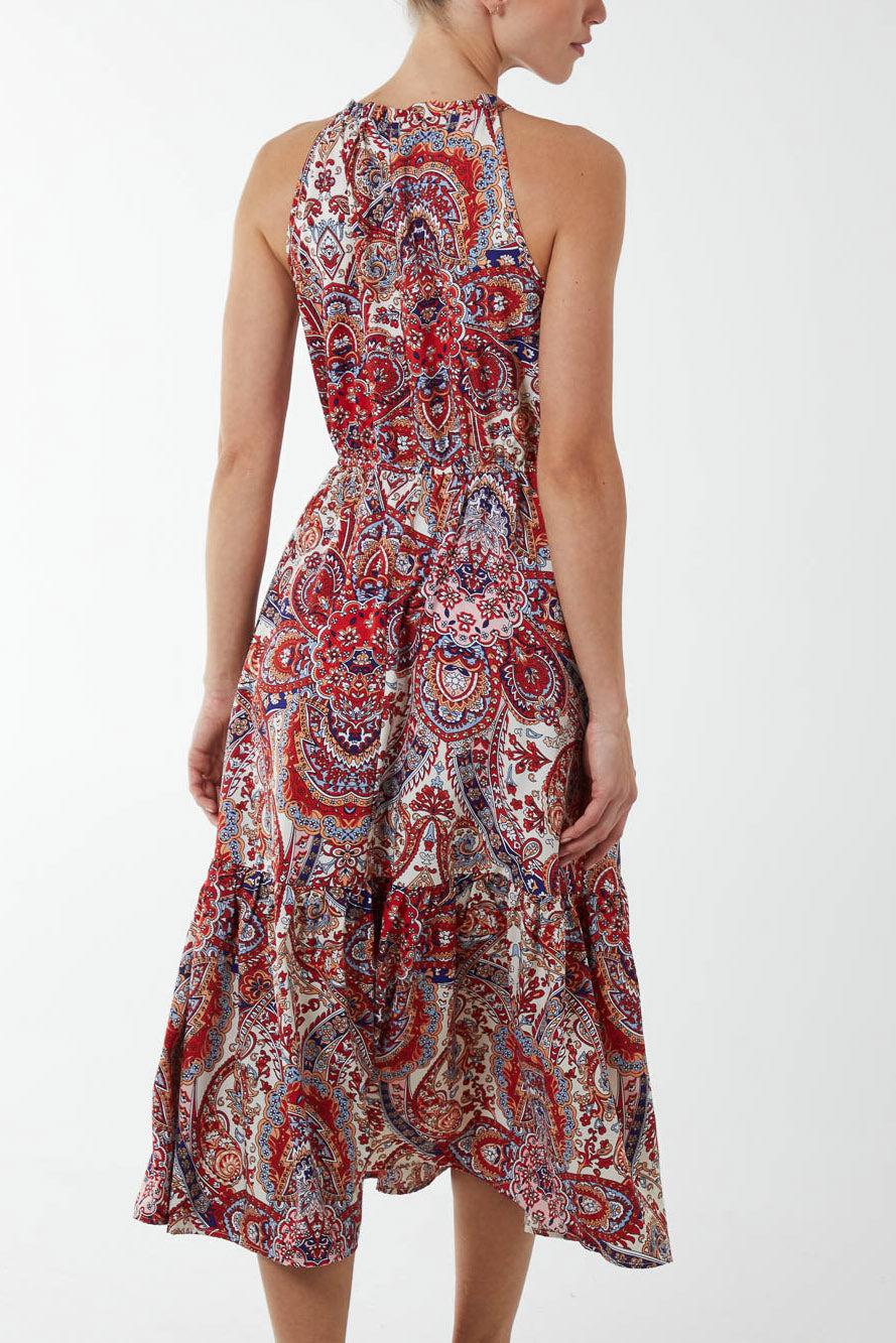 Qed London Baroque Chanelled Halterneck Midi Dress