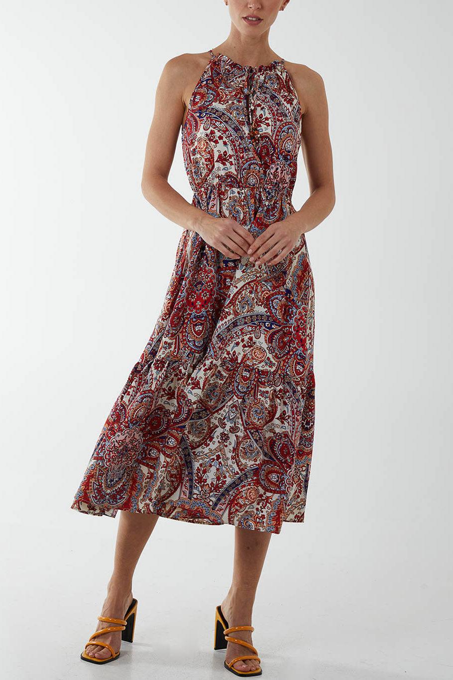 qed london Baroque Chanelled Halterneck Midi Dress