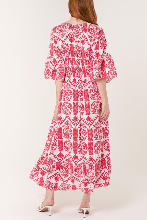 Qed London Baroque Shirred Bodice Midaxi Dress