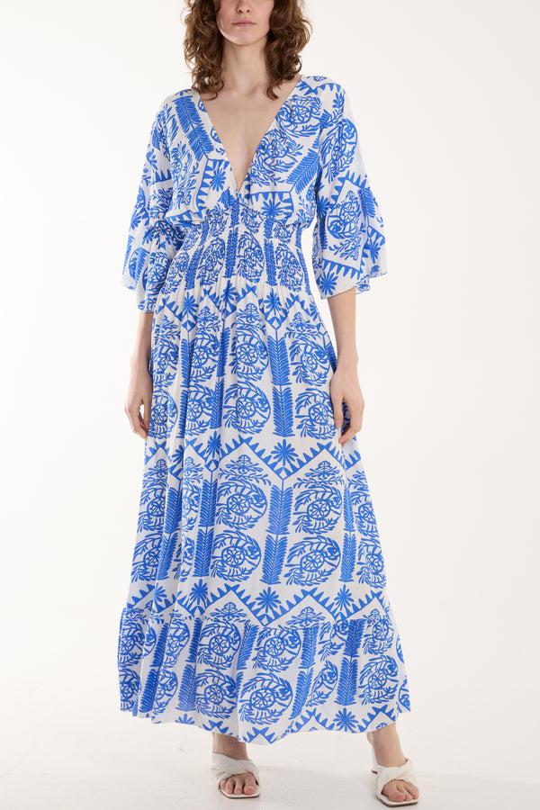 Qed London Baroque Shirred Bodice Midaxi Dress