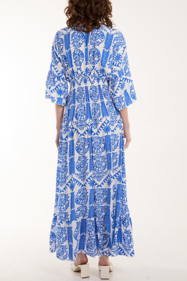 Qed London Baroque Shirred Bodice Midaxi Dress