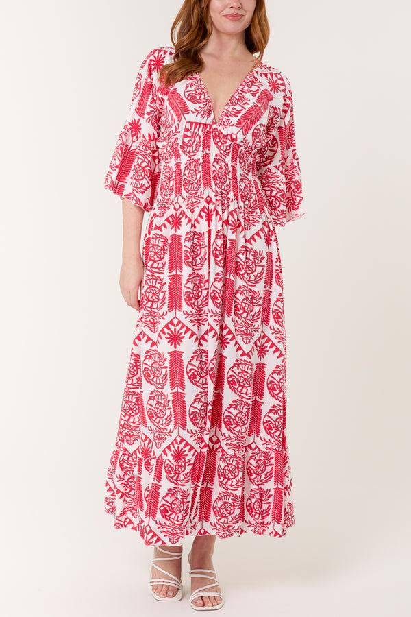 qed london Baroque Shirred Bodice Midaxi Dress