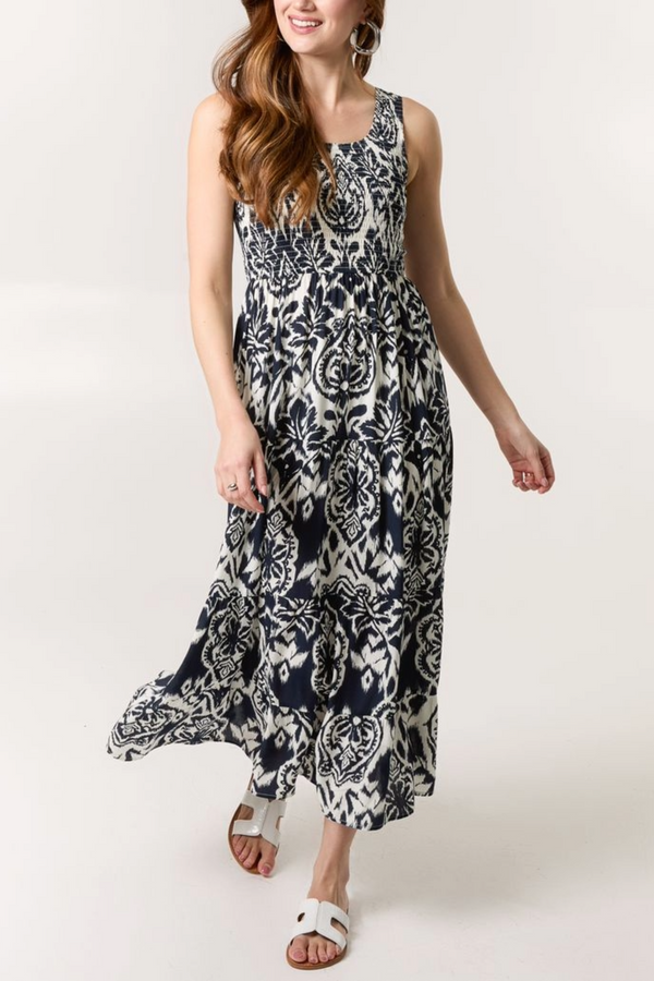 qed london Baroque Shirred Top Midi Dress